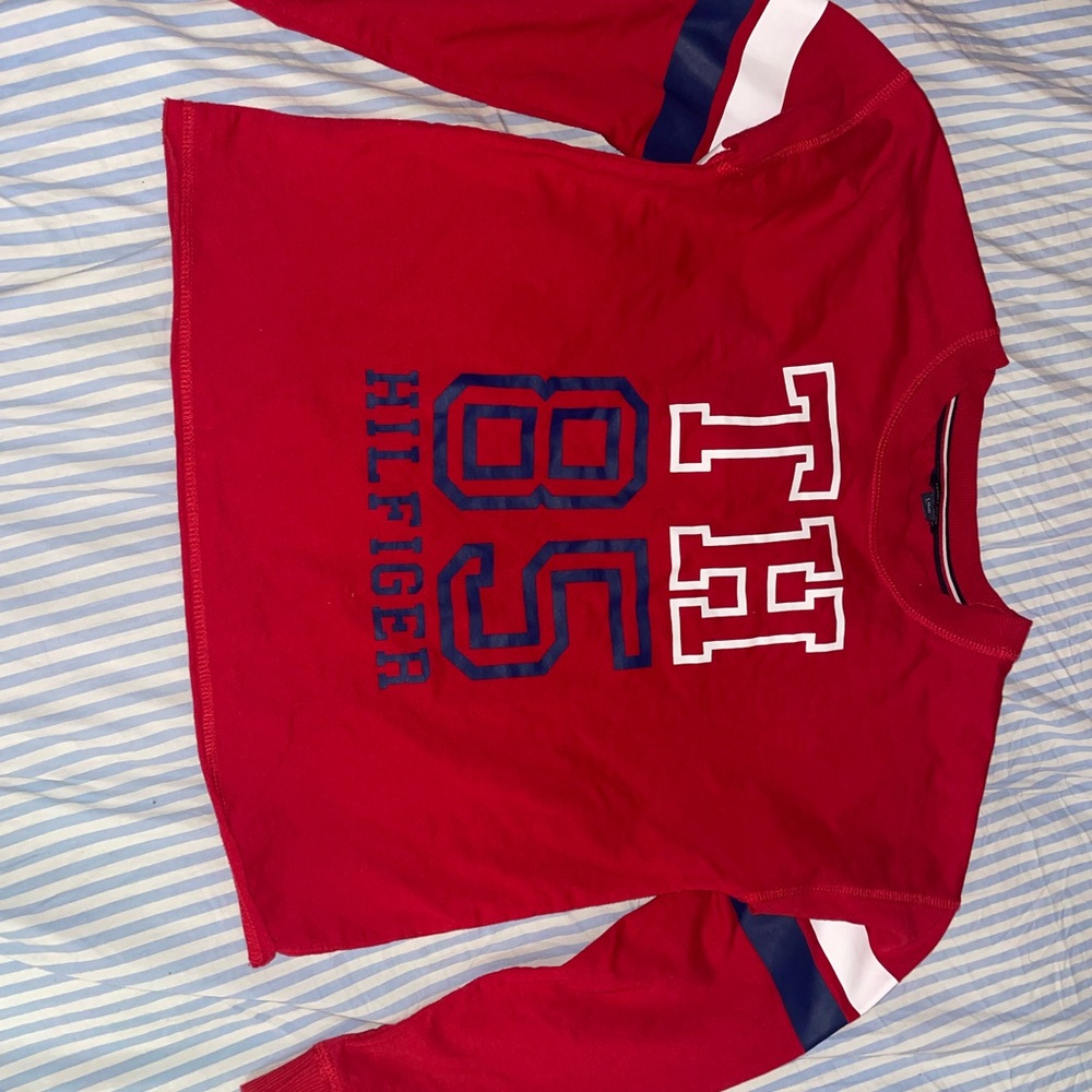 Tommy Hilfiger Kids Red Long Sleeve Tee with Blue Accents